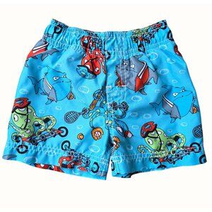 Vintage Inspired Baby Swim Trunks 6-9 Mos Elastic Waist Fish & Octopus Print  Es